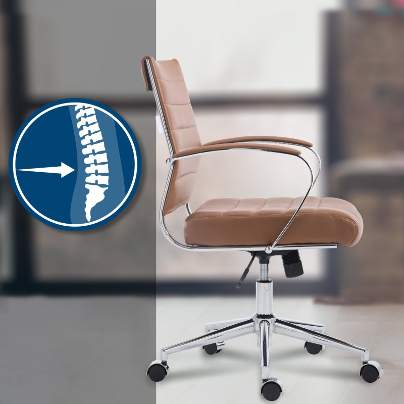 Silla de oficina Oakland, piel sintética marrón claro