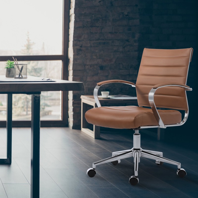 Silla de oficina Oakland, piel sintética marrón claro