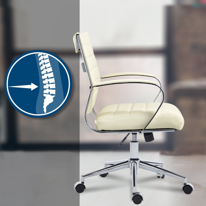 Silla de oficina Oakland, polipiel color crema