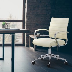 Silla de oficina Oakland, polipiel color crema