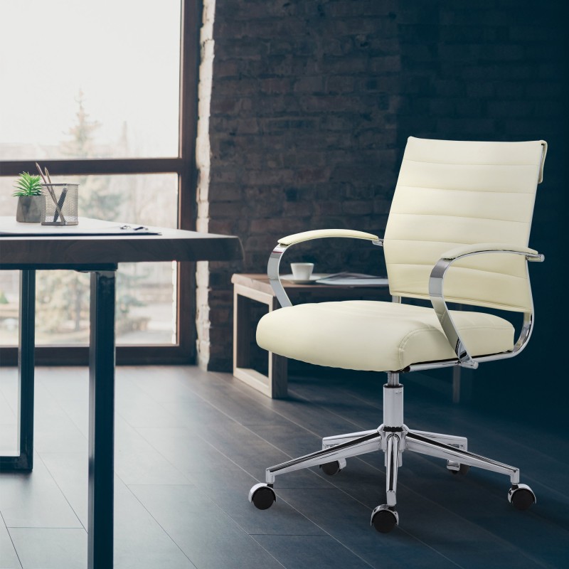 Silla de oficina Oakland, polipiel color crema