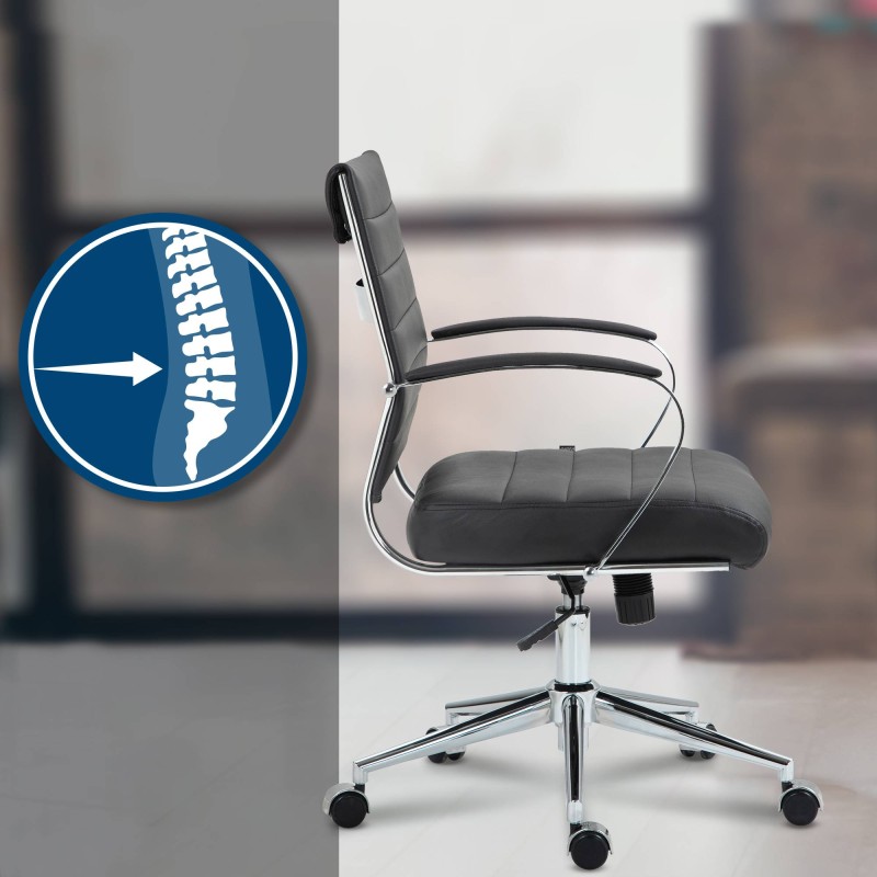 Silla de oficina Oakland en cuero genuino negro