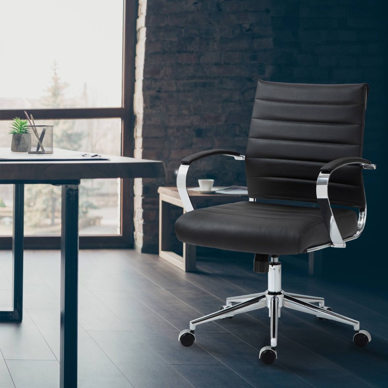 Silla de oficina Oakland en cuero genuino negro