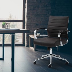 Silla de oficina Oakland en cuero genuino marrón