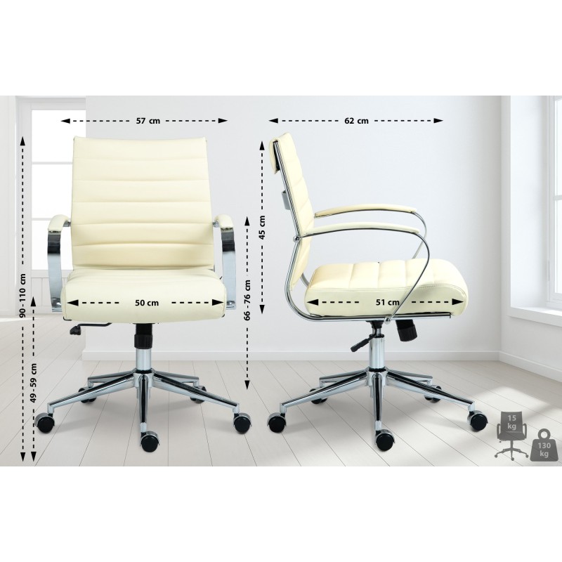 Silla de oficina Oakland, cuero genuino, color crema