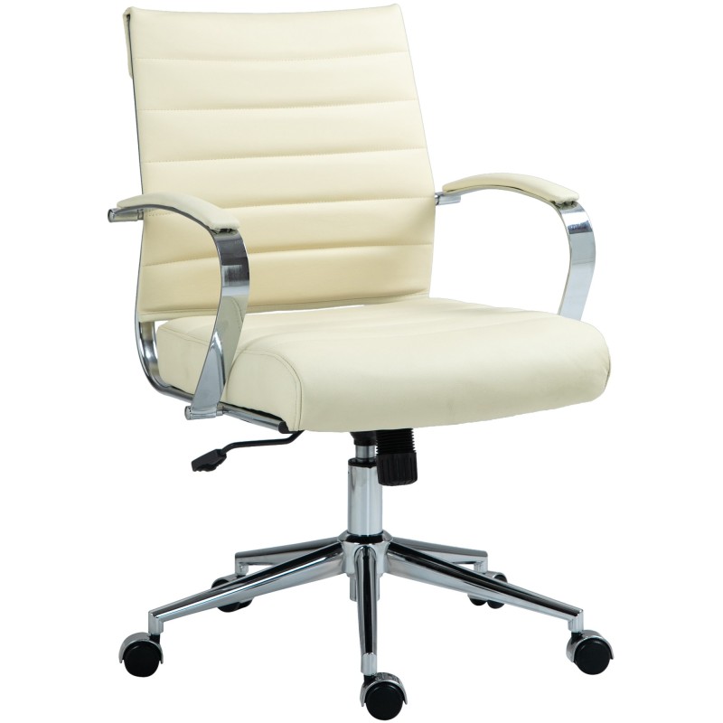 Silla de oficina Oakland, cuero genuino, color crema