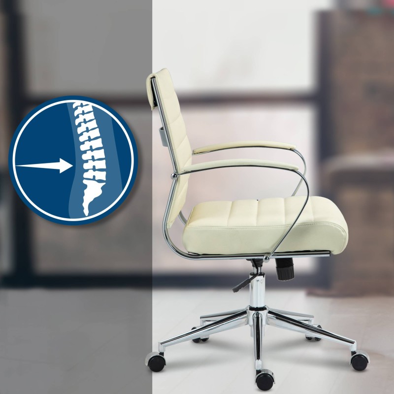 Silla de oficina Oakland, cuero genuino, color crema