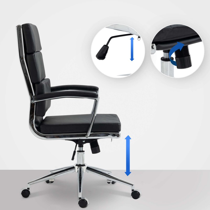 Silla de oficina Cleveland, piel sintética negra