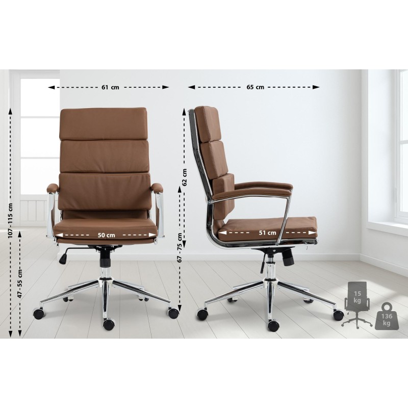 Sillón de oficina Cleveland, piel sintética marrón claro