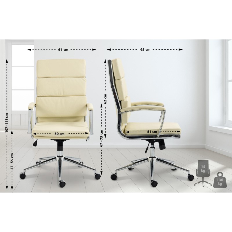 Silla de oficina Cleveland, polipiel color crema