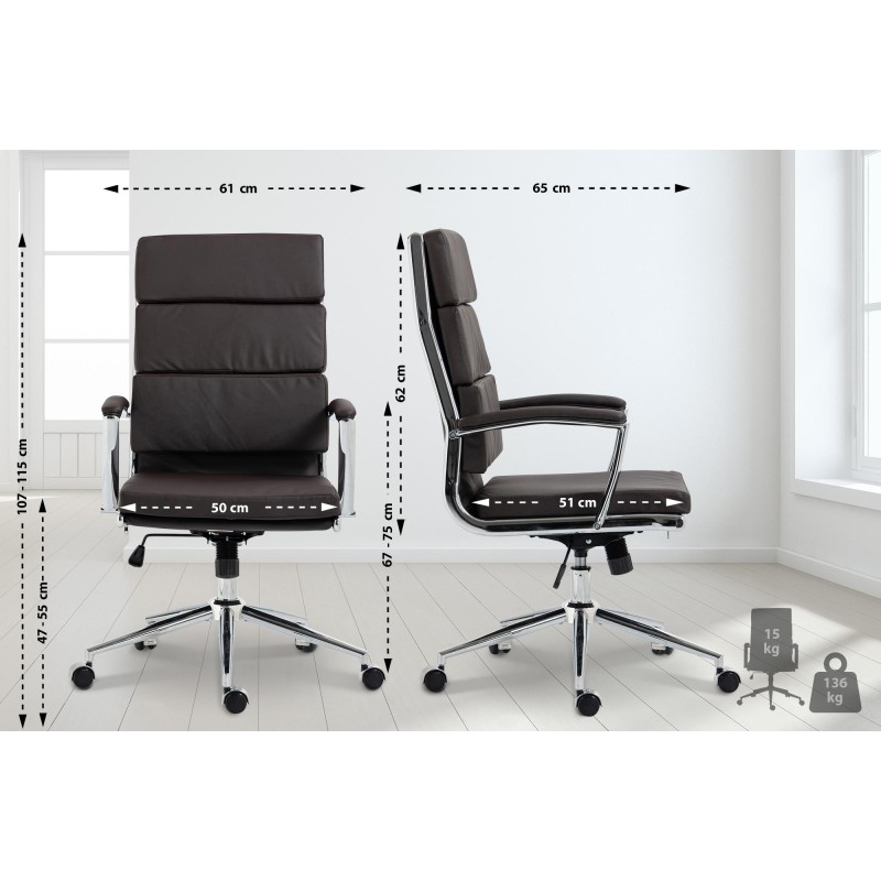 Silla de oficina Cleveland, piel sintética marrón