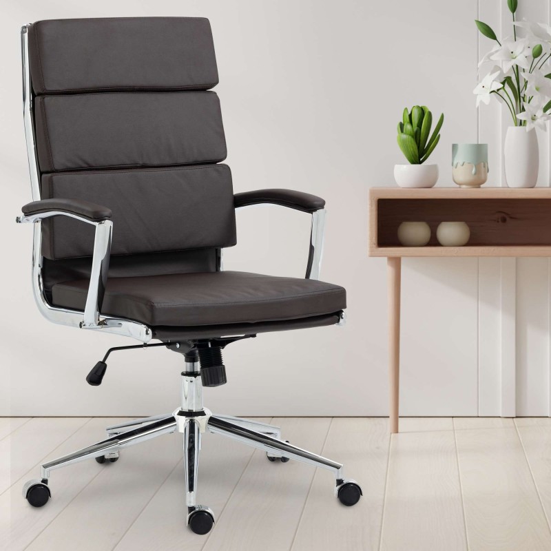 Silla de oficina Cleveland, piel sintética marrón