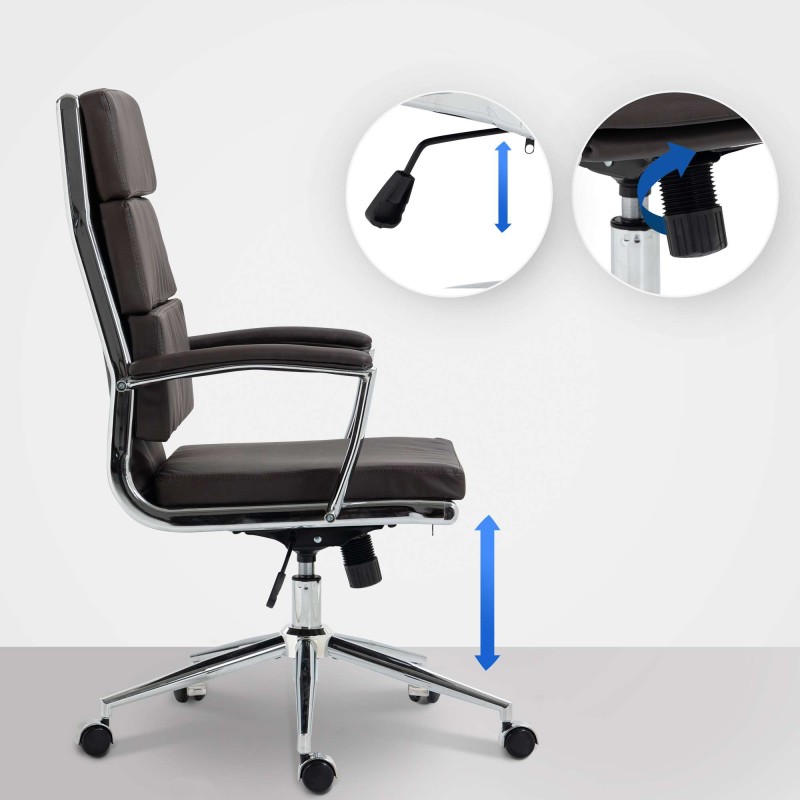 Silla de oficina Cleveland, piel sintética marrón