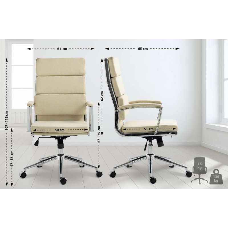 Silla de oficina Cleveland, tela color crema