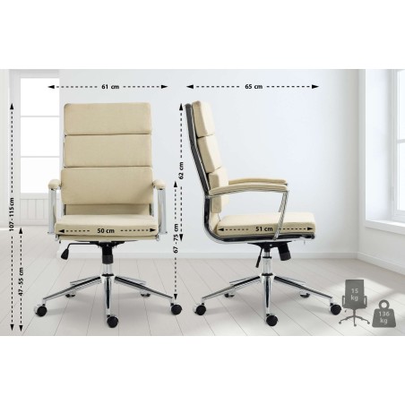 Silla de oficina Cleveland, tela color crema