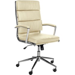 Silla de oficina Cleveland, cuero genuino, color crema