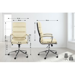 Silla de oficina Cleveland, cuero genuino, color crema