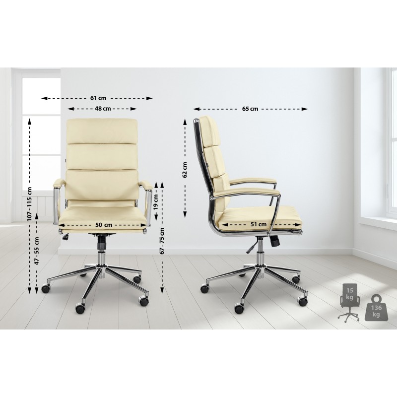 Silla de oficina Cleveland, cuero genuino, color crema