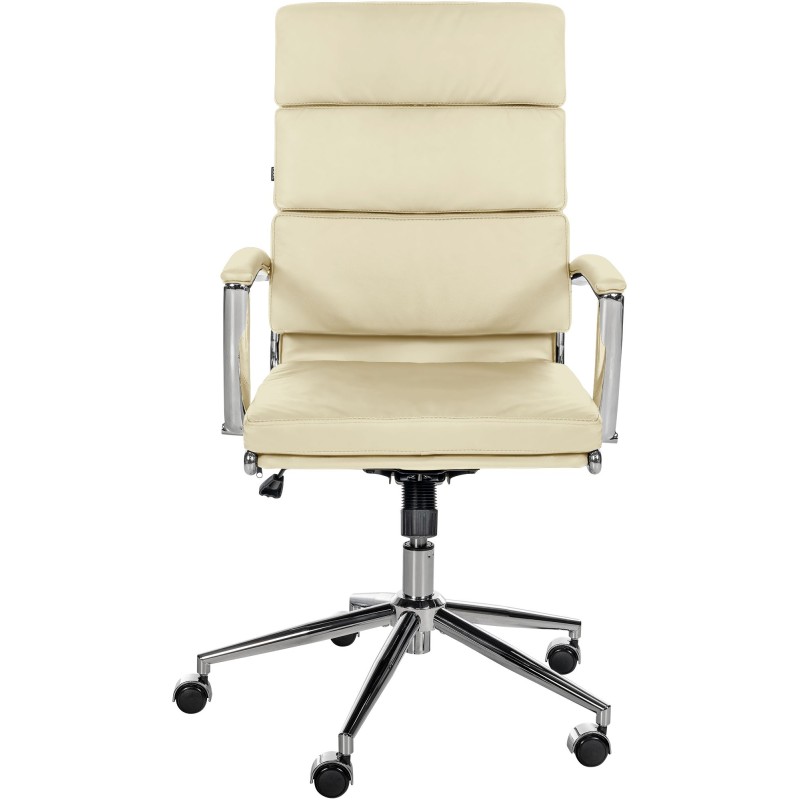 Silla de oficina Cleveland, cuero genuino, color crema
