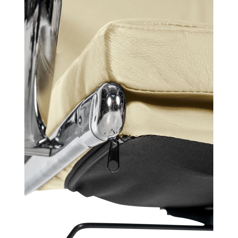 Silla de oficina Cleveland, cuero genuino, color crema