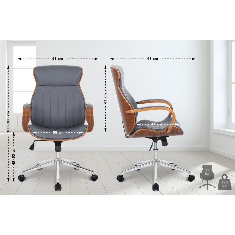Silla de oficina Melilla en nogal/piel sintética gris