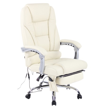 Silla de oficina Pacific de piel auténtica con función de masaje, color crema