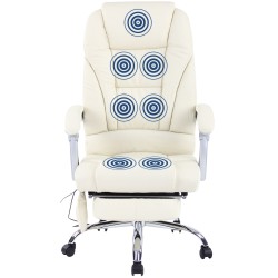 Silla de oficina Pacific de piel auténtica con función de masaje, color crema