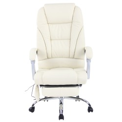 Silla de oficina Pacific de piel auténtica con función de masaje, color crema