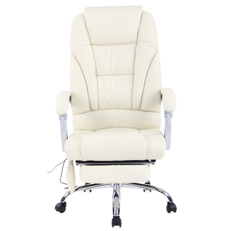 Silla de oficina Pacific de piel auténtica con función de masaje, color crema