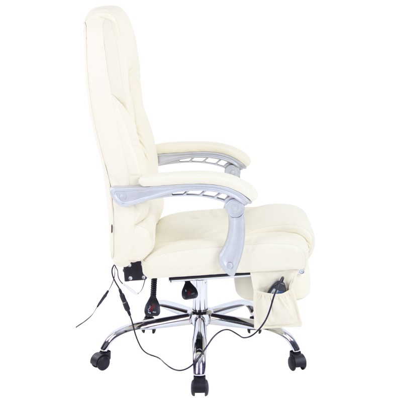 Silla de oficina Pacific de piel auténtica con función de masaje, color crema