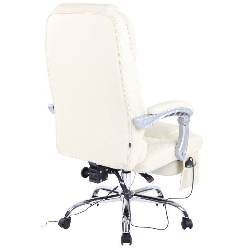 Silla de oficina Pacific de piel auténtica con función de masaje, color crema