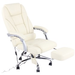 Silla de oficina Pacific de piel auténtica con función de masaje, color crema