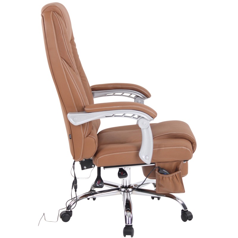 Silla de oficina Pacific de cuero genuino con función de masaje, marrón claro