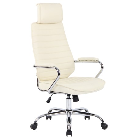 Silla de oficina Rako en piel auténtica color crema