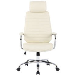 Silla de oficina Rako en piel auténtica color crema