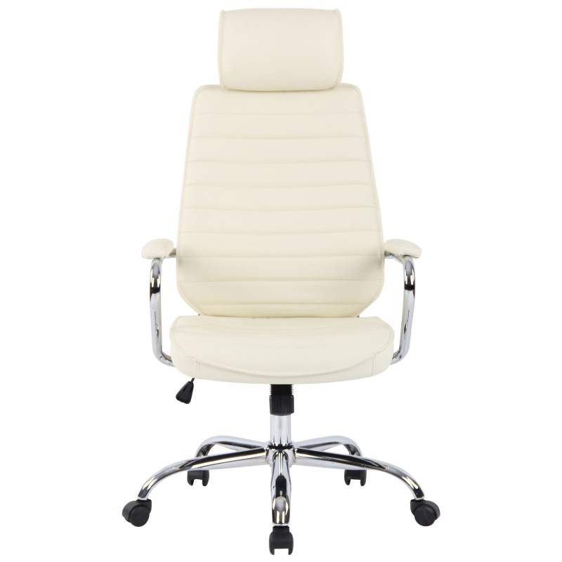 Silla de oficina Rako en piel auténtica color crema