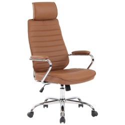 Silla de oficina Rako, piel auténtica, marrón claro