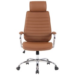 Silla de oficina Rako, piel auténtica, marrón claro