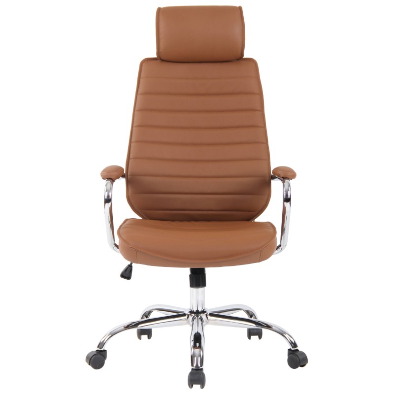 Silla de oficina Rako, piel auténtica, marrón claro