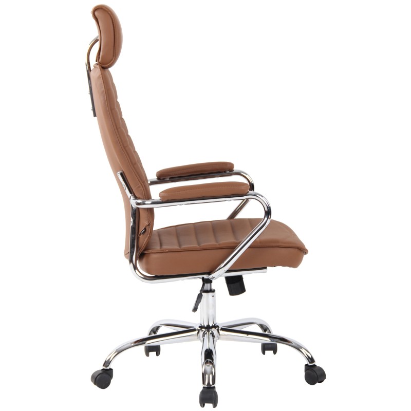 Silla de oficina Rako, piel auténtica, marrón claro