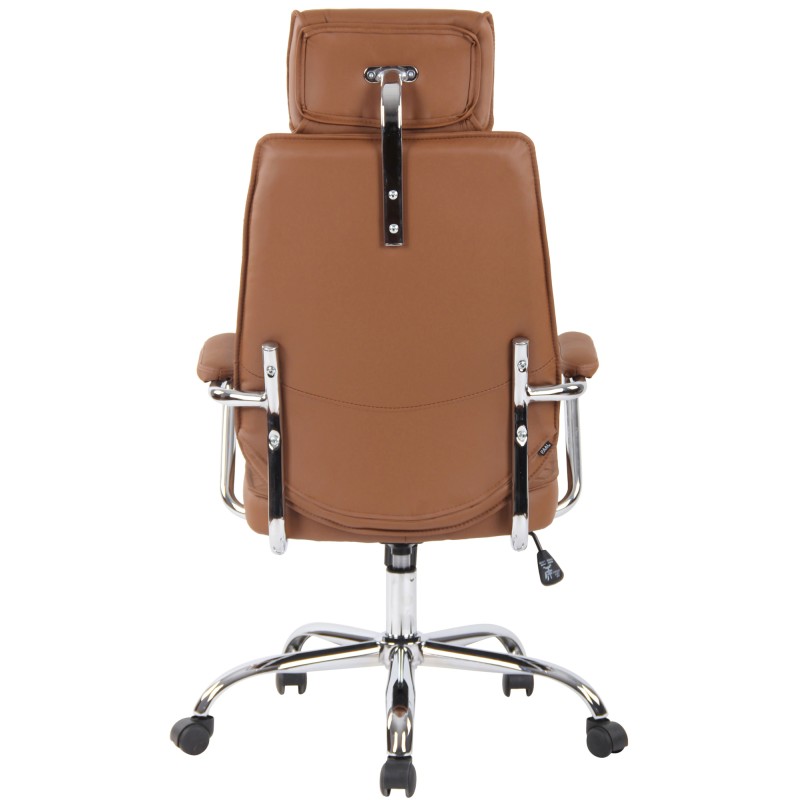Silla de oficina Rako, piel auténtica, marrón claro