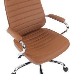 Silla de oficina Rako, piel auténtica, marrón claro