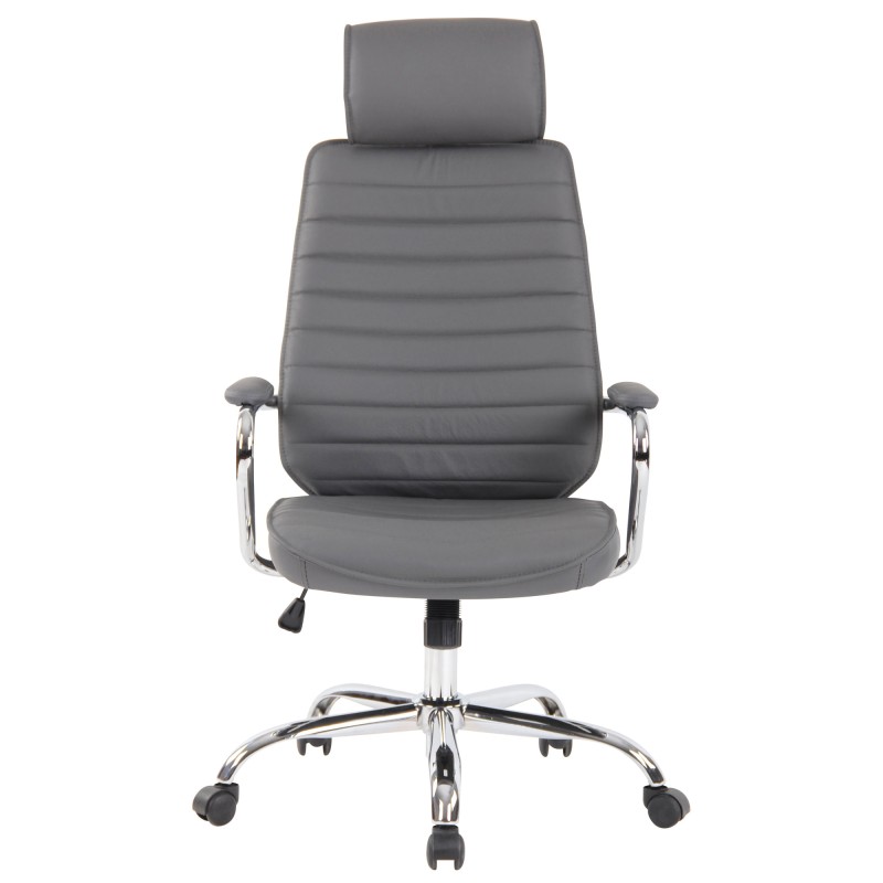 Silla de oficina Rako en cuero genuino gris