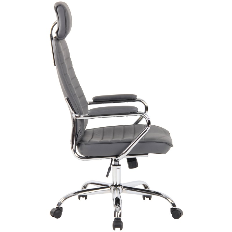 Silla de oficina Rako en cuero genuino gris