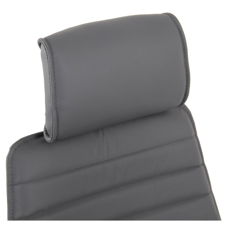 Silla de oficina Rako en cuero genuino gris