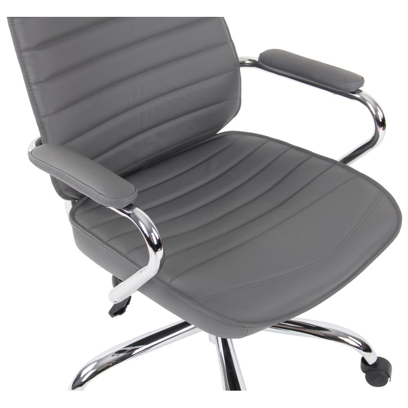 Silla de oficina Rako en cuero genuino gris