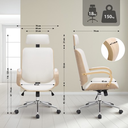 Silla de oficina Dayton natural/blanca