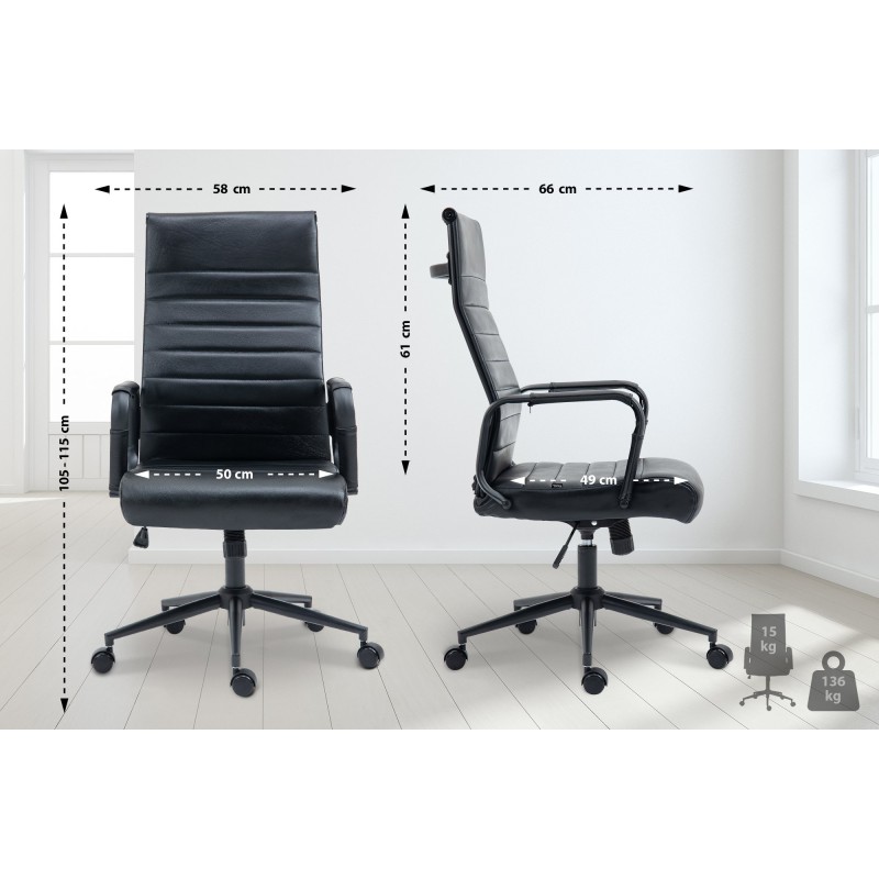 Silla de oficina Columbus en piel auténtica color negro/negro