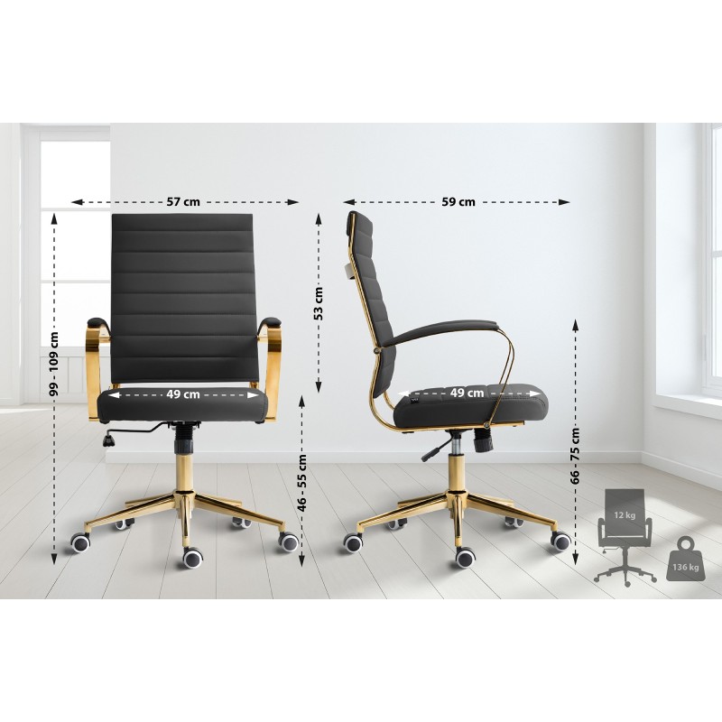 Silla de oficina Havanna, piel sintética negra