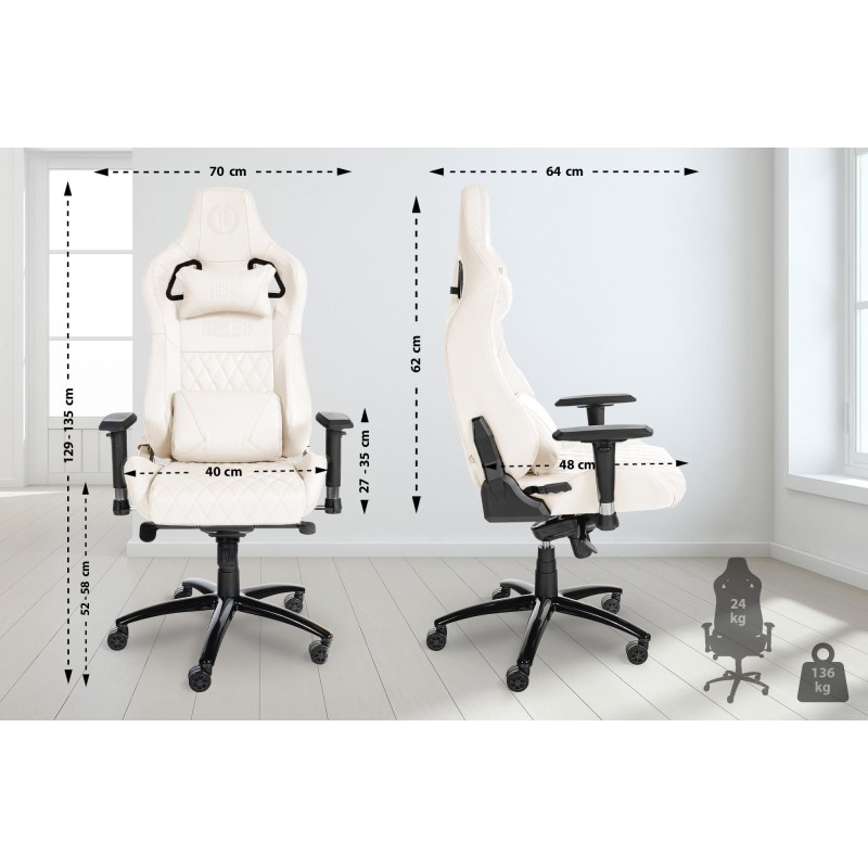 Silla de oficina Keren en piel auténtica blanca